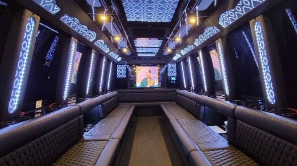 Interior of Charter Bus Company Bowie's Party Bus in Bowie